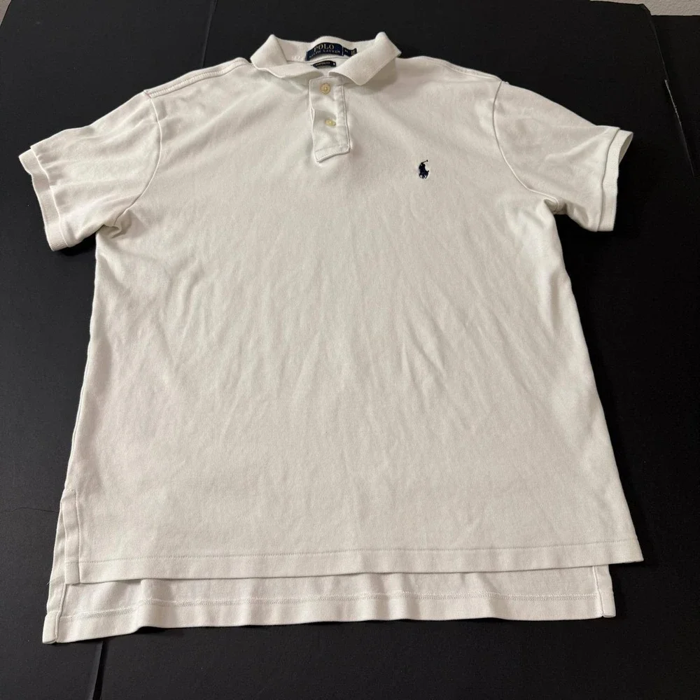 Polo Ralph Lauren Mens Custom Fit Polo Shirt White Cotton Short Sleeve Medium